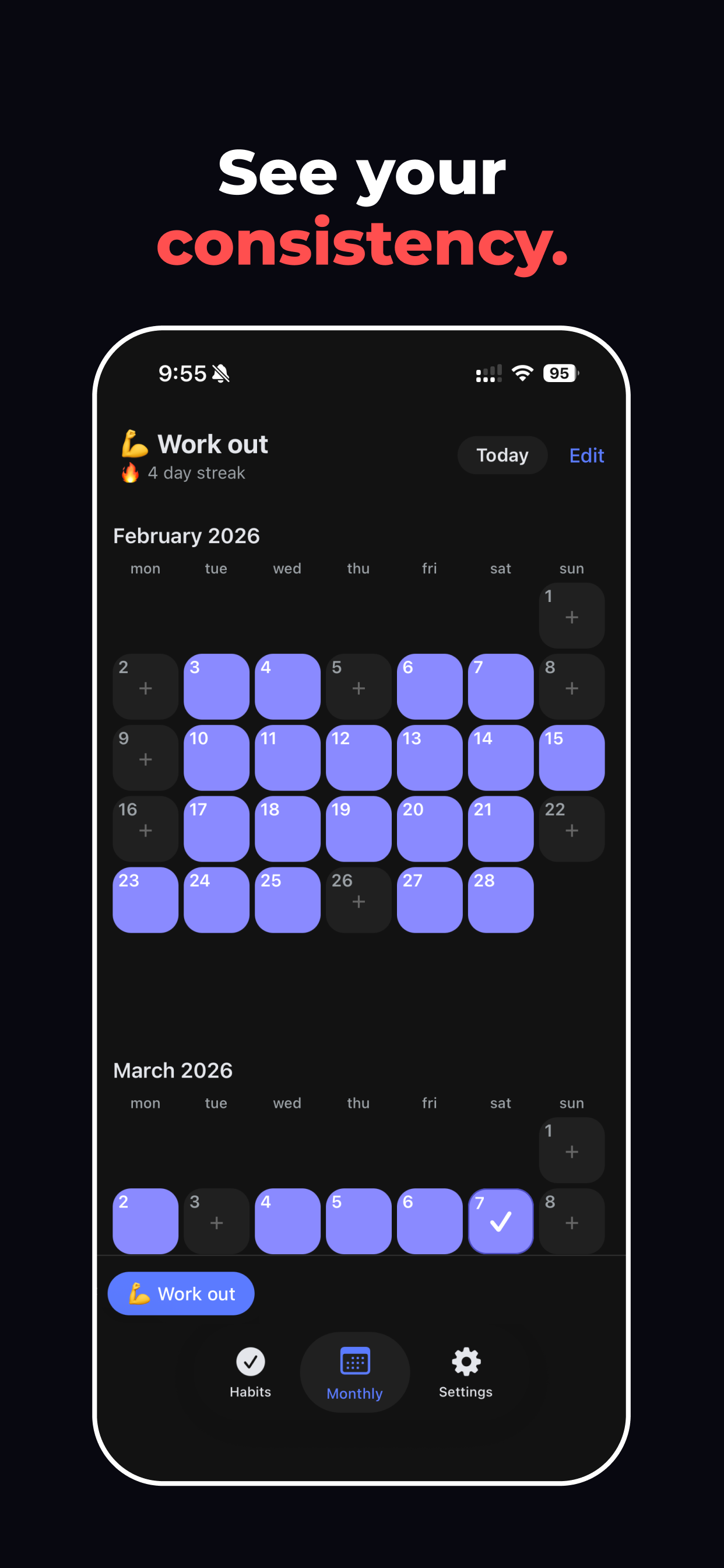 Monthly calendar view